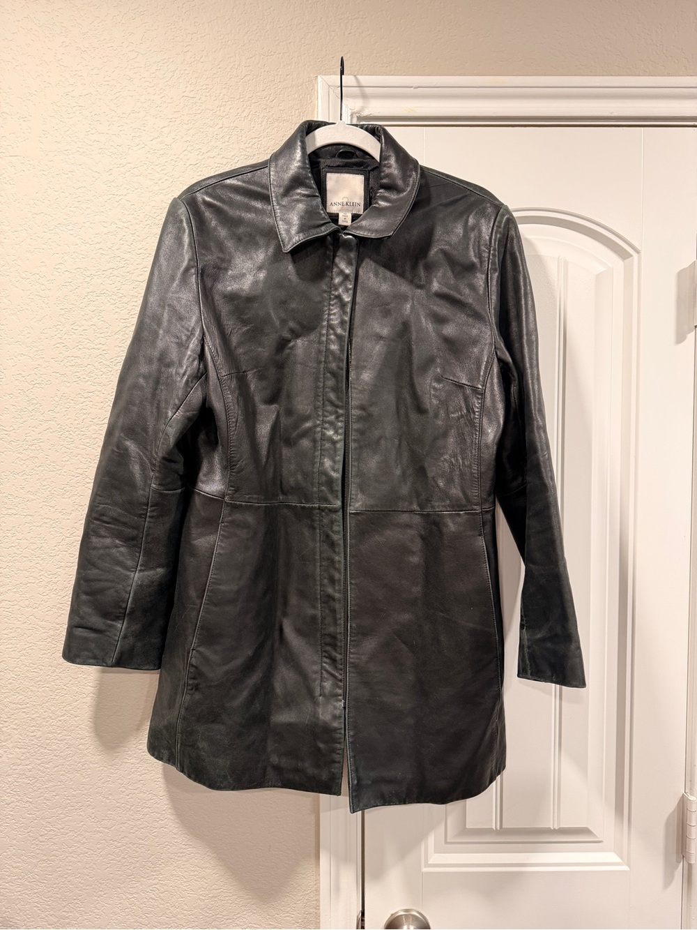 Anne Klein Black Leather Long Jacket